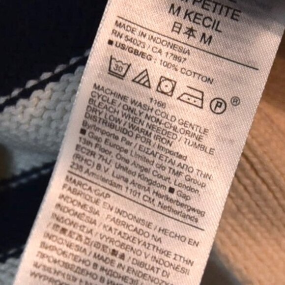 GAP White Navy Striped Sweater Size M Petite 100% Cotton Polo Knit Nautical Prep - Picture 9 of 9